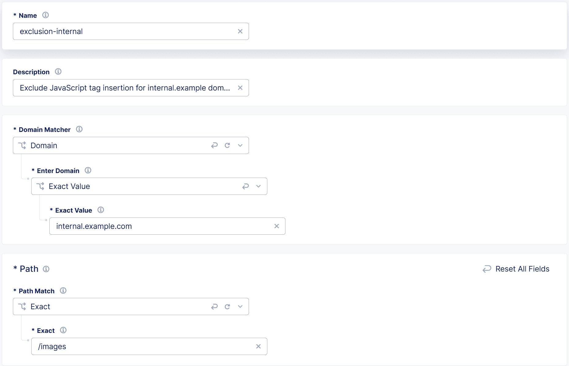 Figure: Insert JavaScript Tag in All Pages with Exceptions