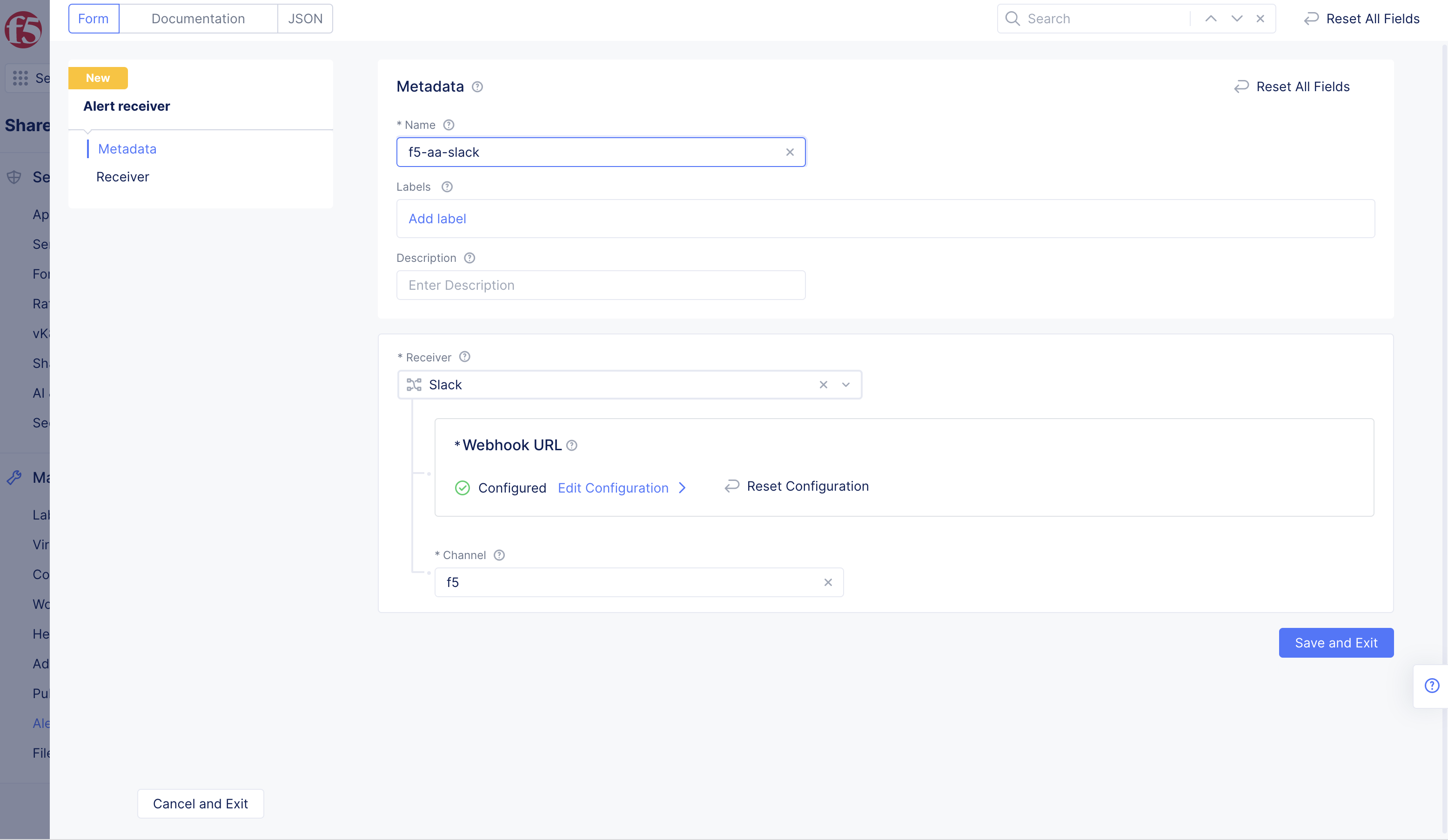 Figure: Alert Receiver Configuration