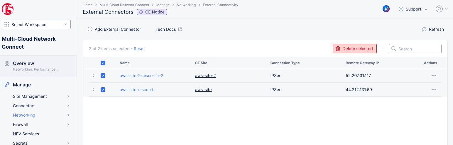 Figure: Delete an External Connector