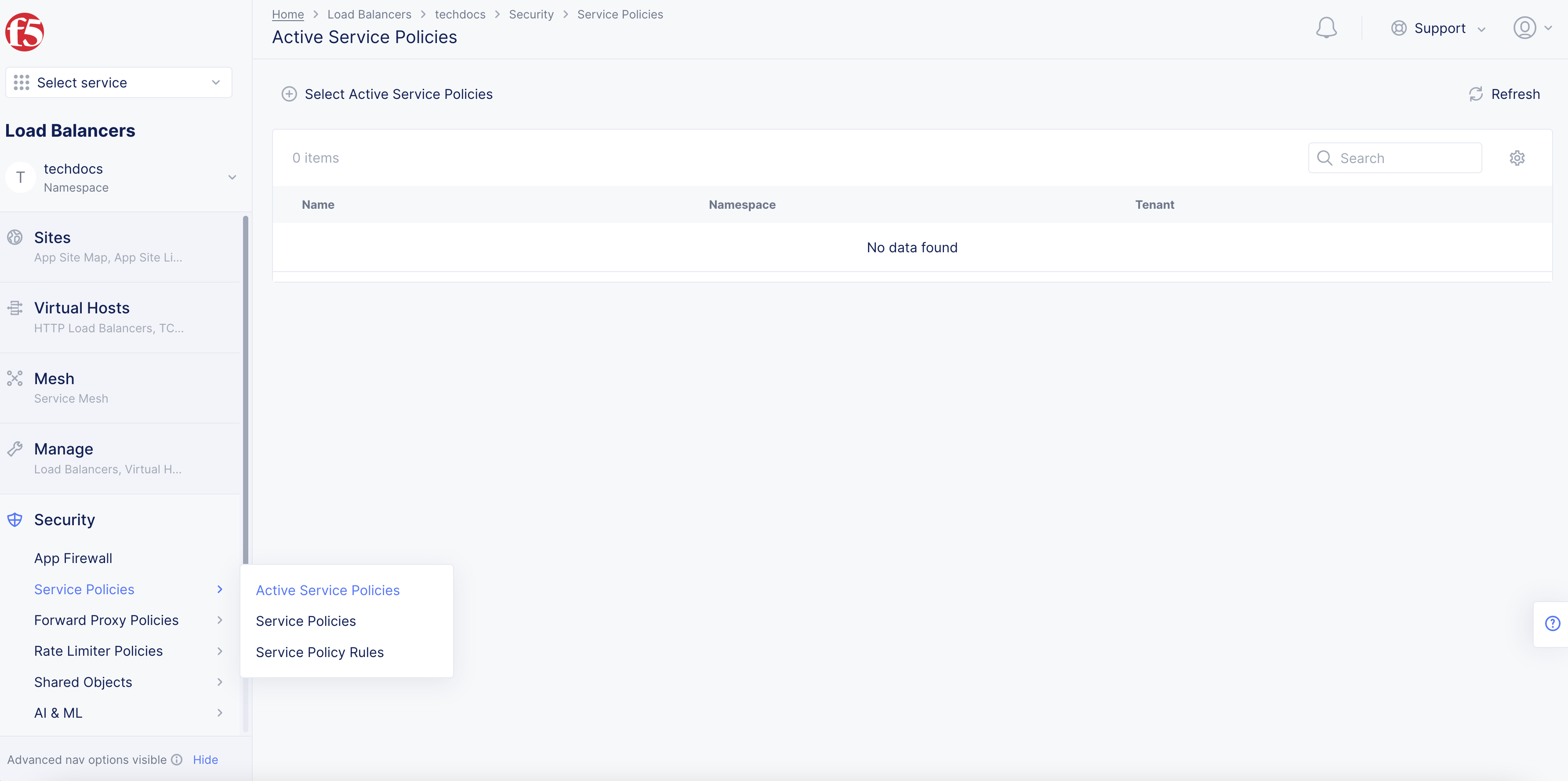 Figure: Active Service Policies