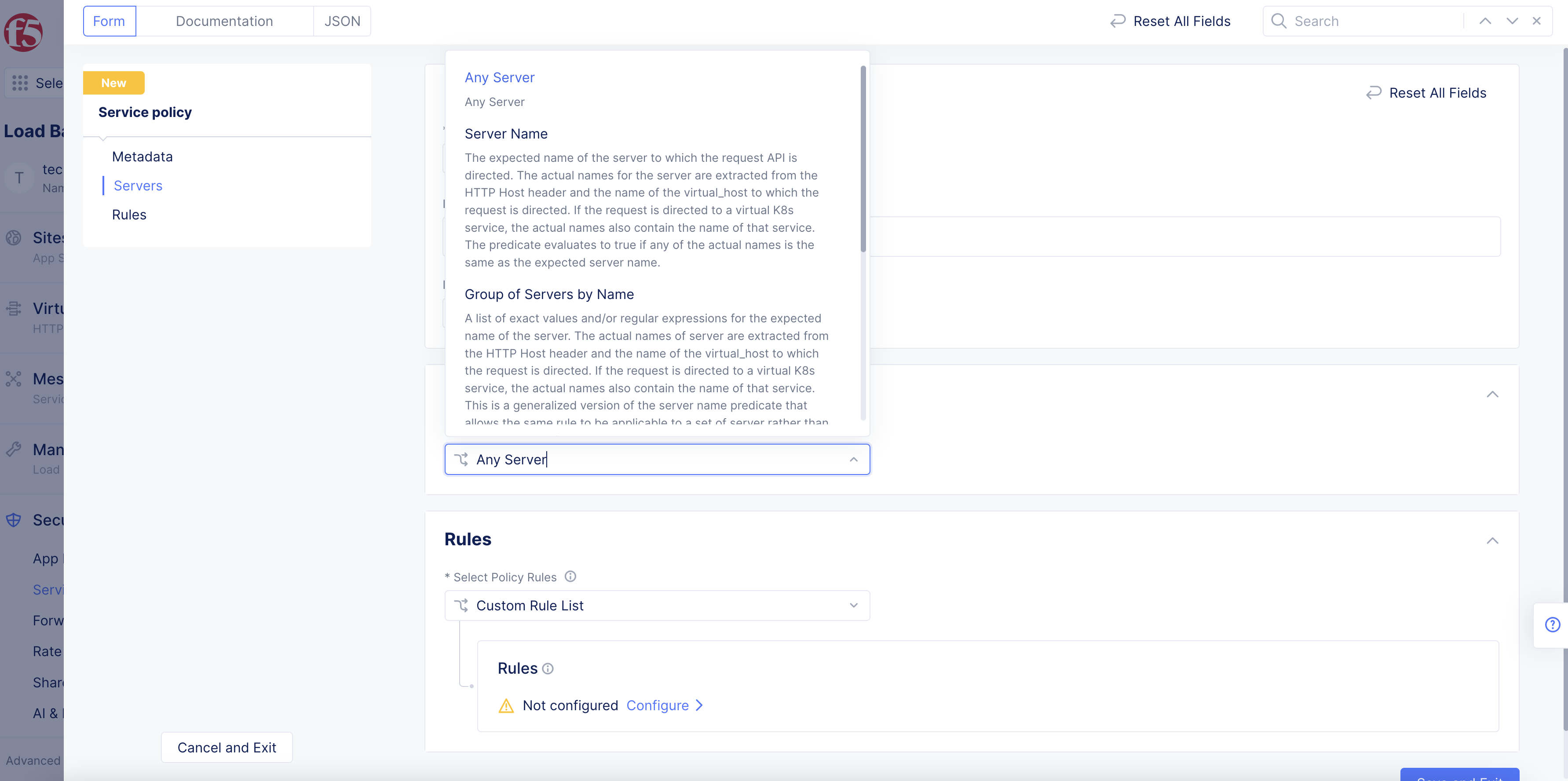 Figure: Server Selection Menu