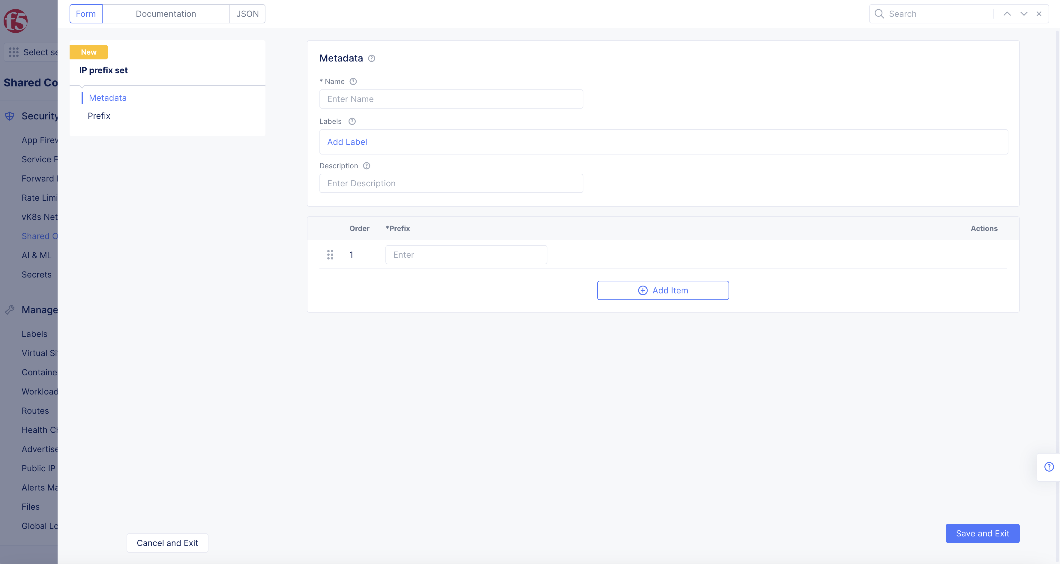 Figure: IP Prefix Set Creation