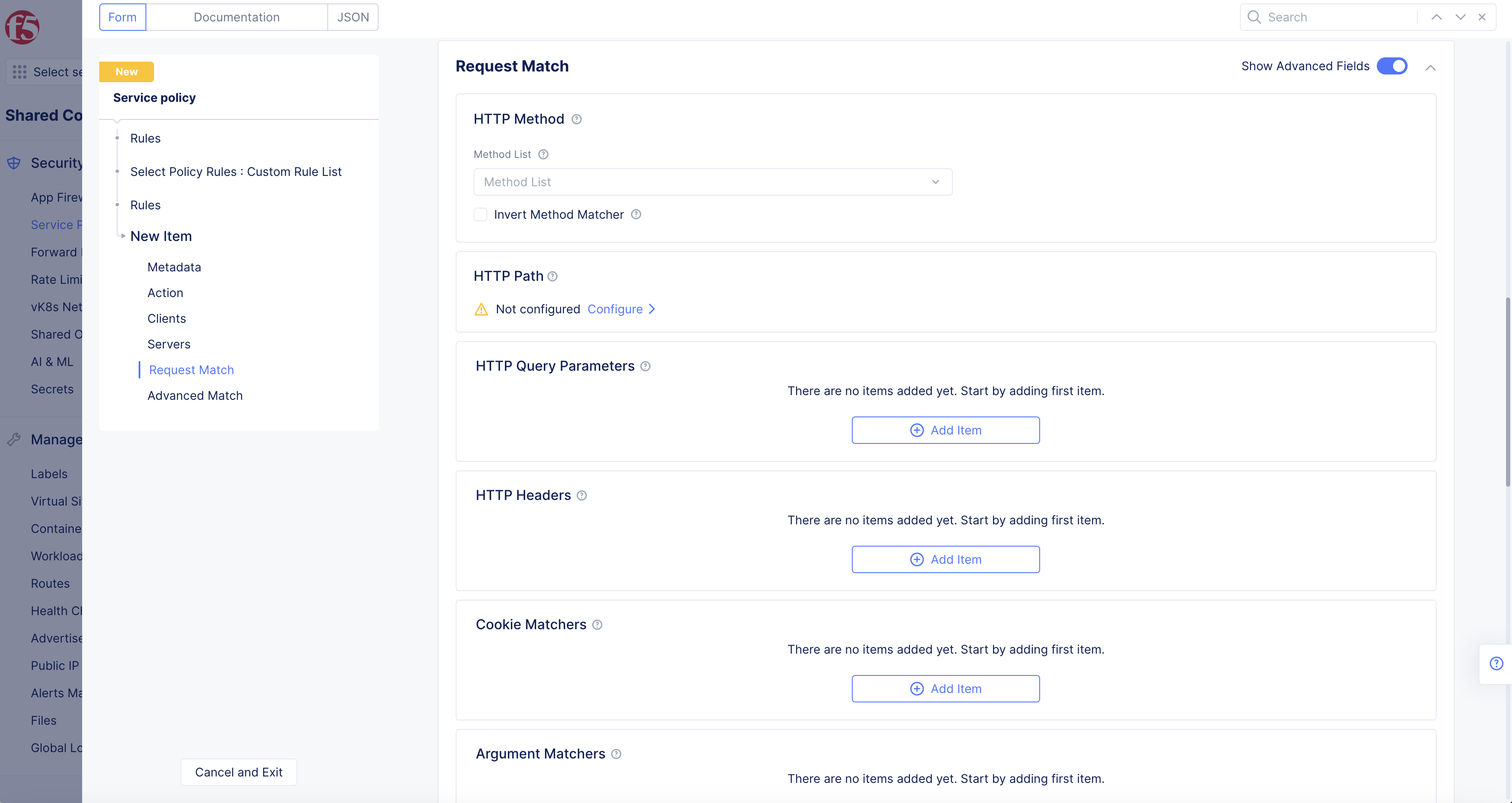 Figure: Service Policy Rule IP Prefix Matcher