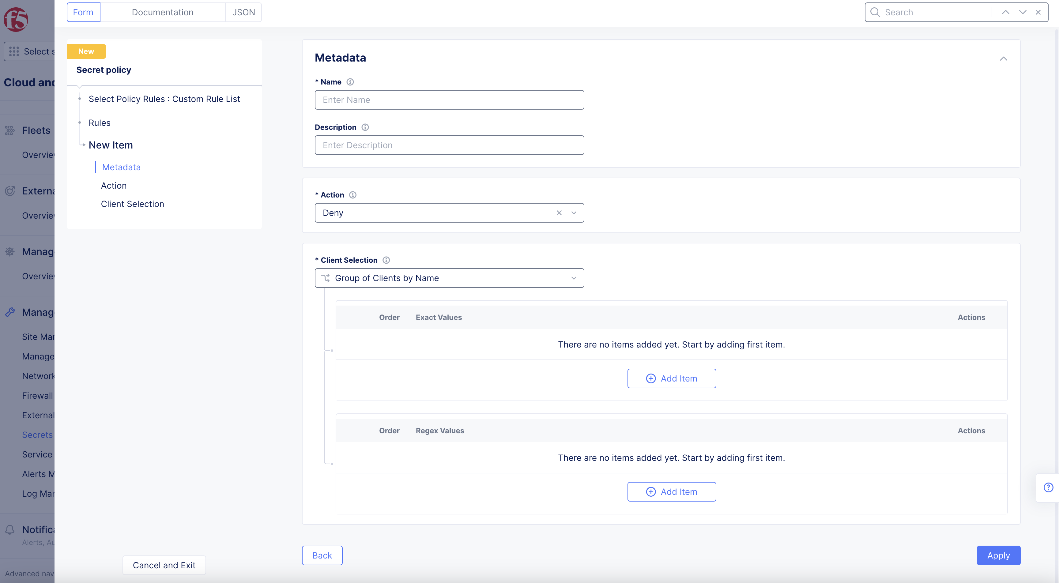 Figure: Create Secret Policy