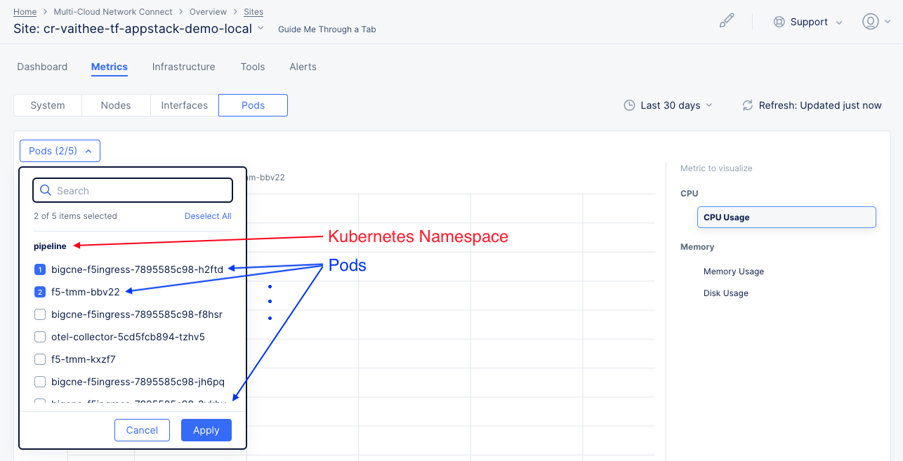 Figure: Site Pods Metrics