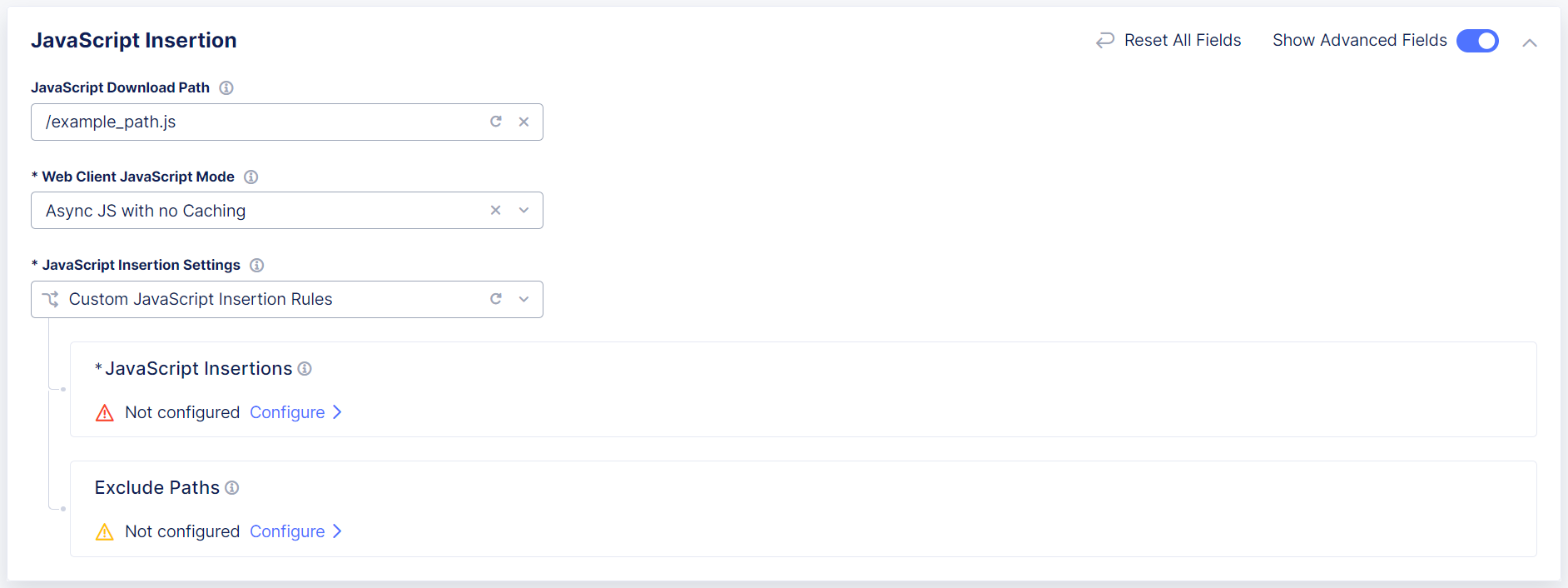 Figure: Configure JavaScript Injection in Specific Pages