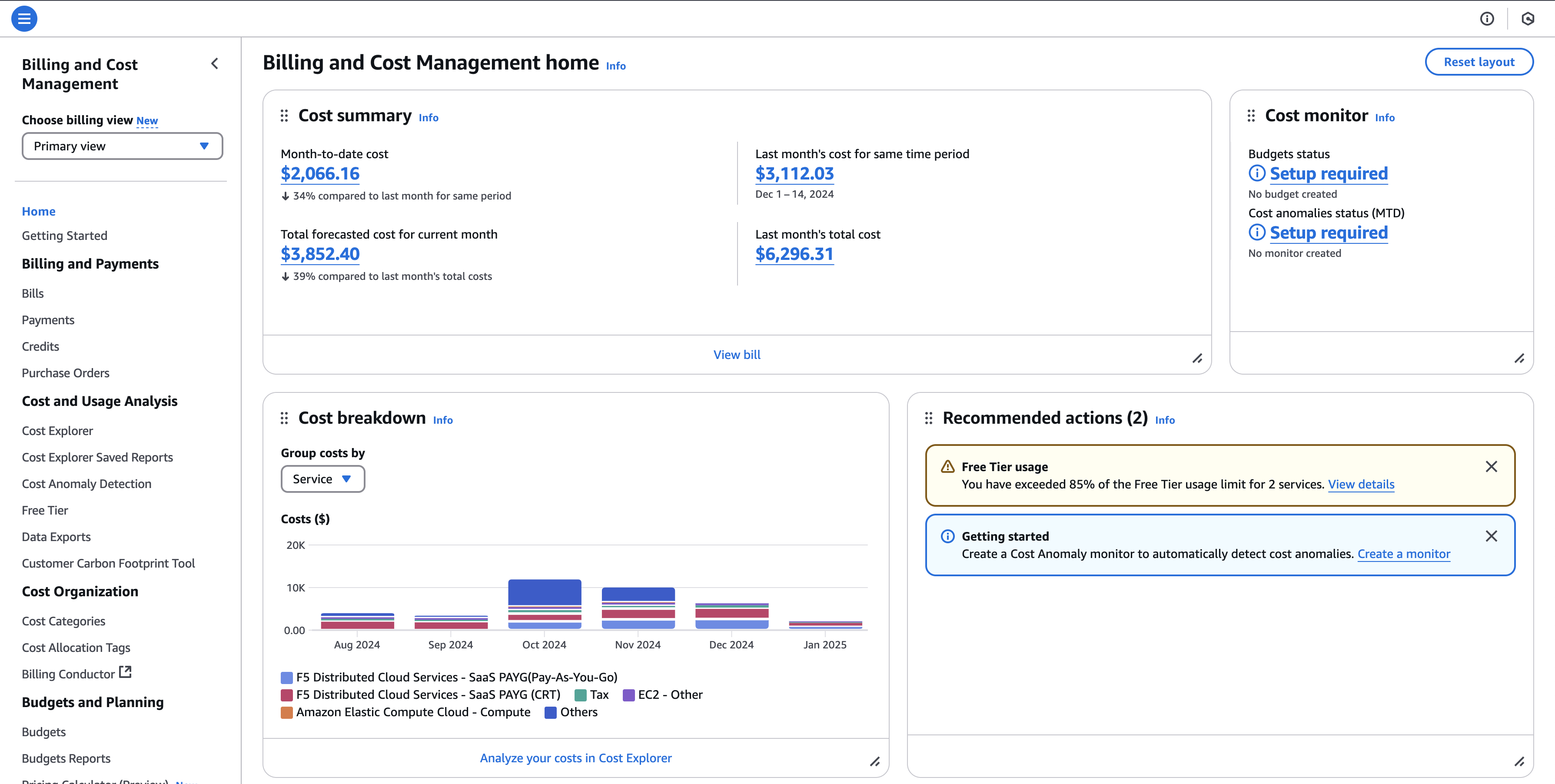 Figure: Billing and Cost Management Home